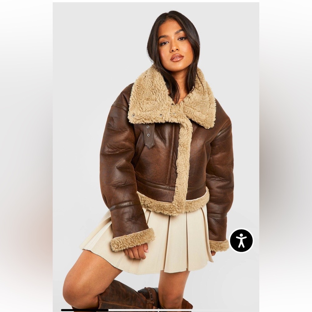 Cozy Brown Teddy Jacket with Shearling Trim